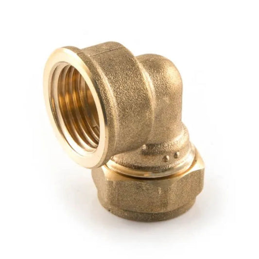 ½" Female Iron to 15mm Copper Bent Compression Elbow – Brass Connector