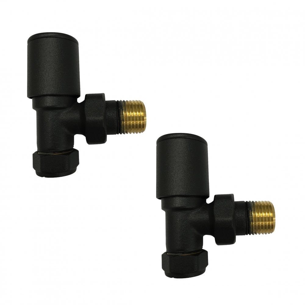 Black Angled Radiator Valve – 15 mm Compression, Matt Black Finish