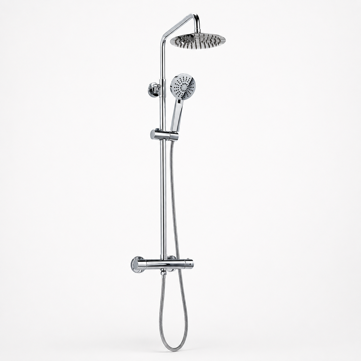 Round Thermostatic Rigid Riser Mixer Shower Set – Chrome