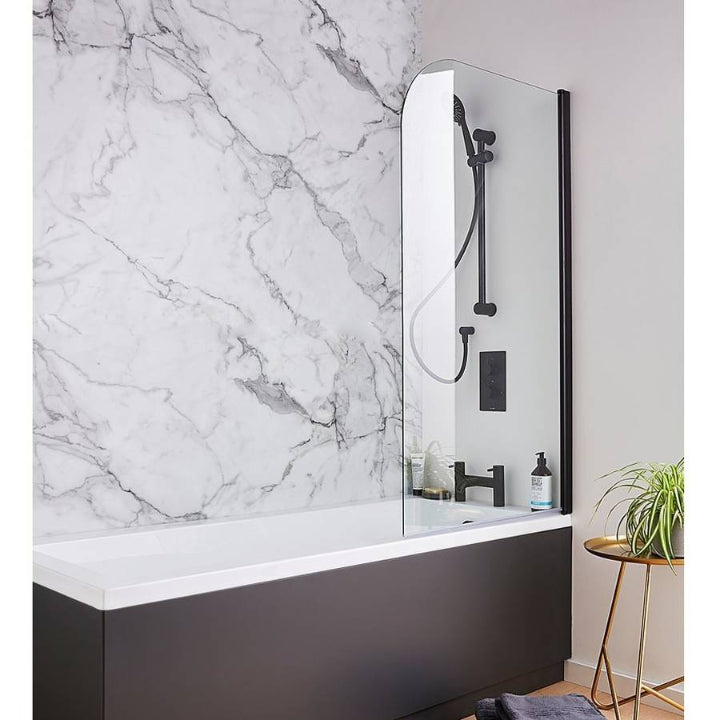 Nero Round Bath Screen – Black Frame with Curved Top