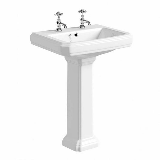 600MM 2 Tap Hole Basin with Full Pedestal