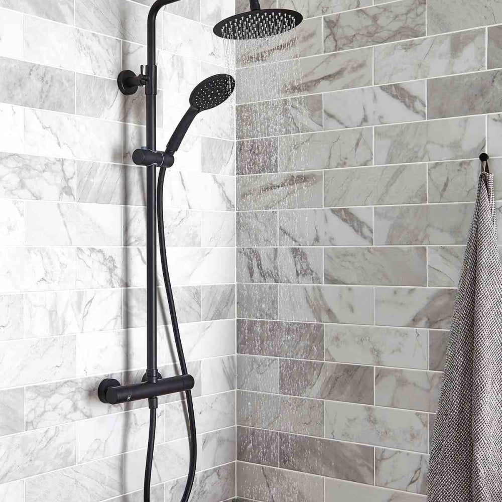 Nero Square Option 1 Fixed Shower Panel & Valve – Matt Black