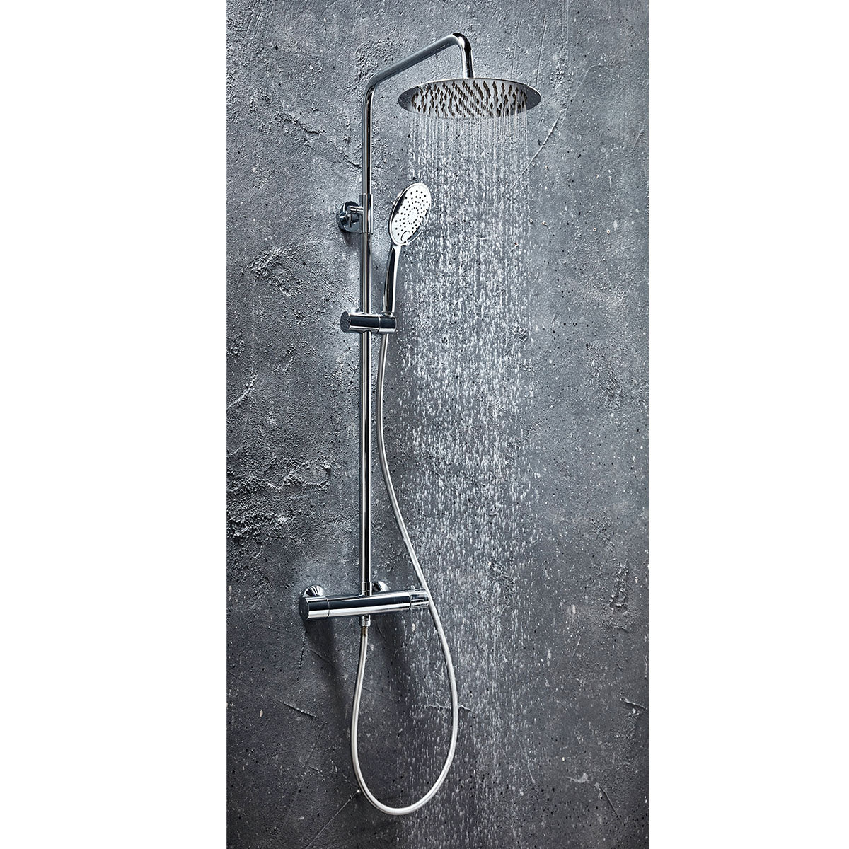Messi Round Cool Touch Thermostatic Shower Set – 250 mm Drench Head & Rigid Riser