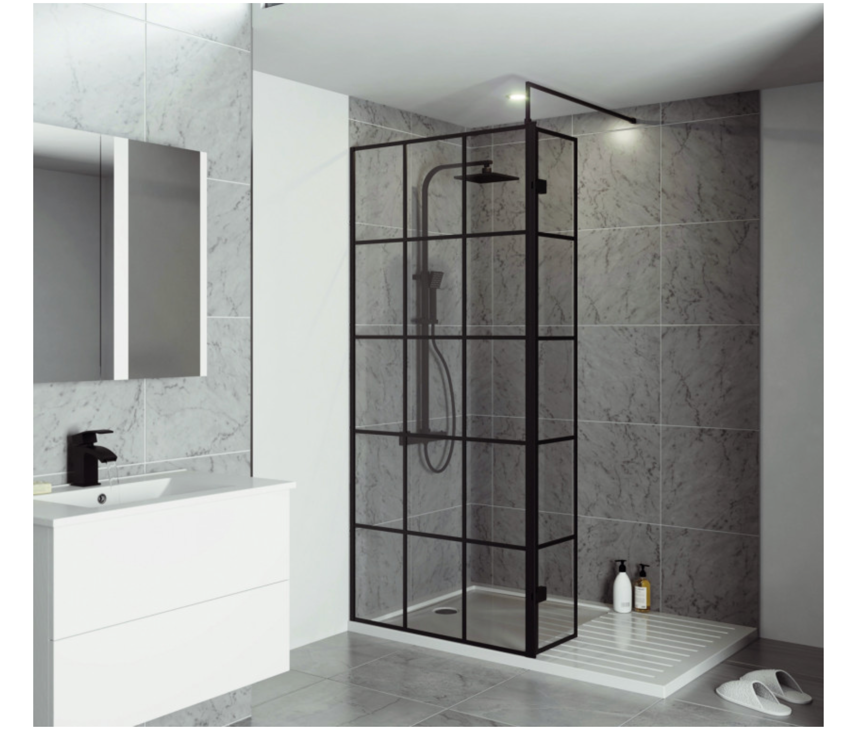 Kartell Krittal 300mm Wet Room Return Panel - Black Frame