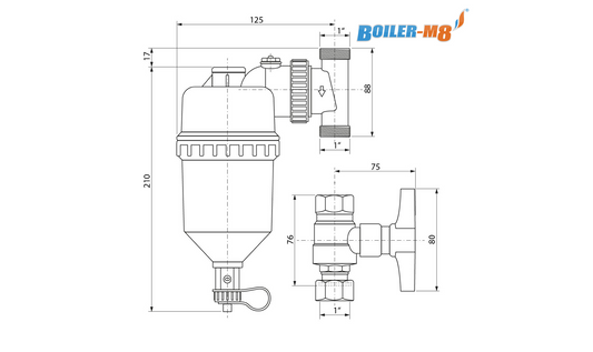 Boiler-m8 Defender-2 28mm Central Heating Magnetic System Boiler Filter + Valves
