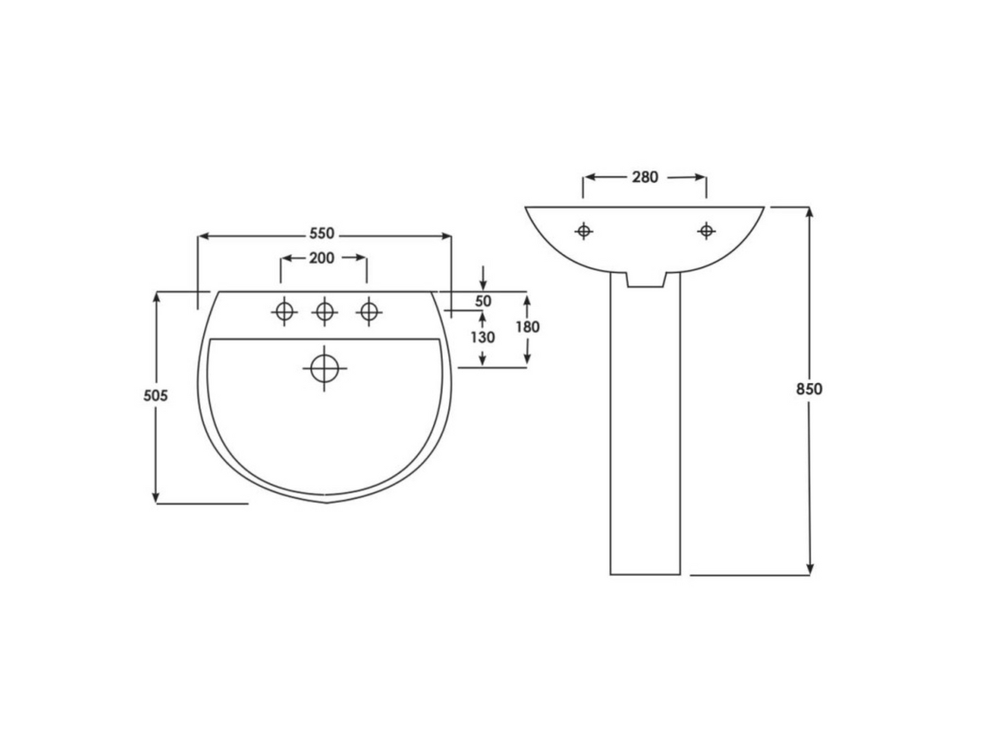 Synergy Lyon Full Pedestal For 550mm Basin (Pedestal Only)