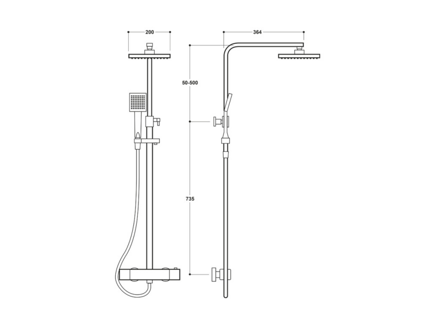 Synergy Square Cool Touch Riser Shower
