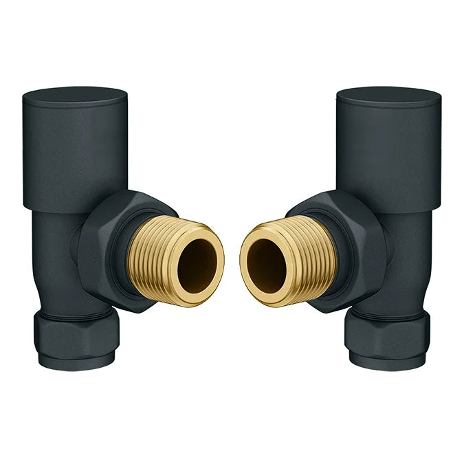 Anthracite Angled Radiator Valve Pair – 15mm Compression | Matte Finish