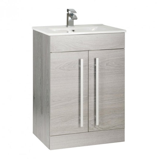 600 mm Compact Depth Floor‑Standing Vanity Unit – 2‑Door Silver Oak