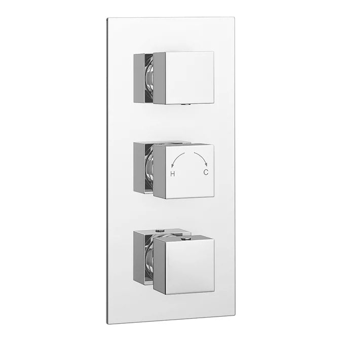 Square Handled Triple Concealed Thermostatic Shower Valve – Dual Outlet Control