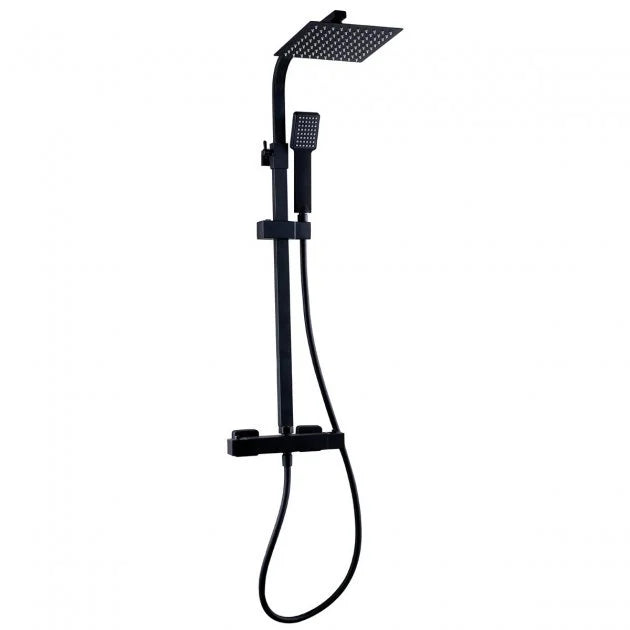 Kartell K-Vit Nero Square Thermostatic Exposed Bar Shower with Overhead Drencher & Sliding Handset