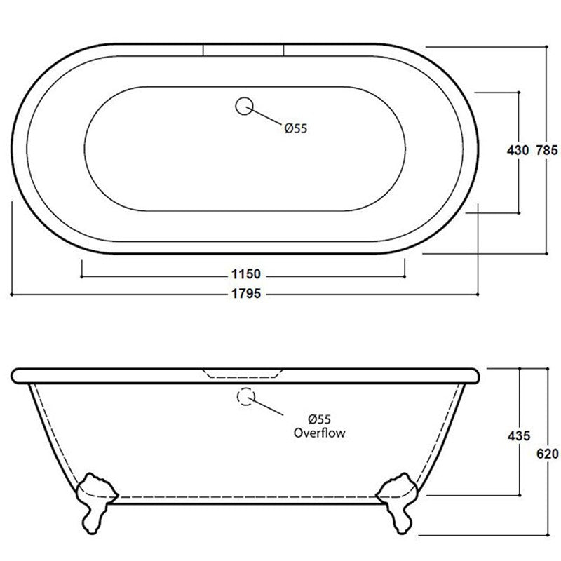 Synergy Wilmslow Traditional 1795mm Double Ended Bath