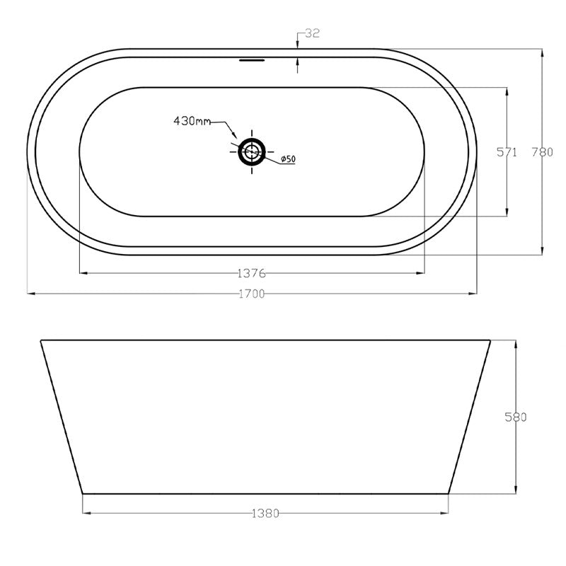 Synergy Lugano 1700mm Modern Freestanding Bath
