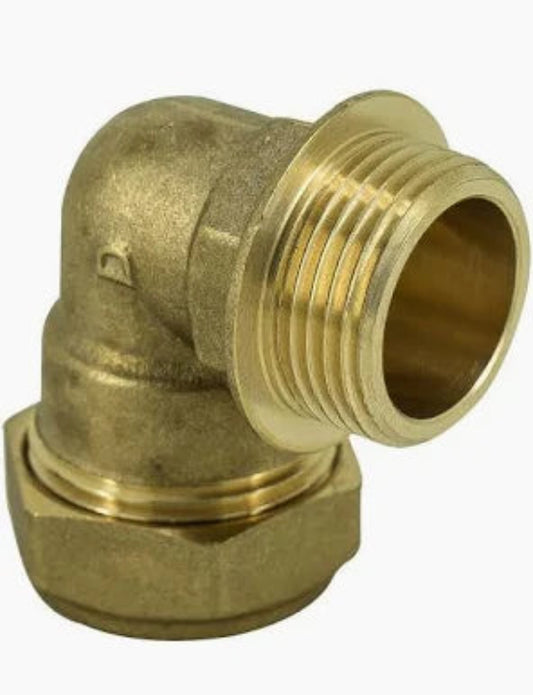 ½" Male Iron to 15mm Copper Bent Compression Elbow – Brass Fitting