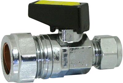 15 mm × 10 mm Mini Gas Ball Valve – Chrome Brass, Compression, Compact Isolator