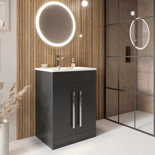 Lili 600mm Floor-Standing Vanity Unit – Dual Door, Gloss White or Matt Grey (Floor-mounted)