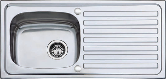 Inset 940 × 500 mm Single Bowl + Reversible Drainer Kitchen Sink – 3 mm Brushed Stainless Steel