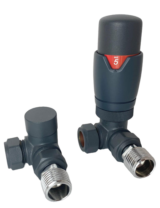 Designer Angled Radiator Valve Twin Pack – Anthracite