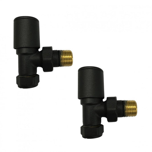 Black Angled Radiator Valve – 15 mm Compression, Matt Black Finish