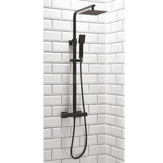 Scudo Lunar Black Square Rigid Riser Thermostatic Shower