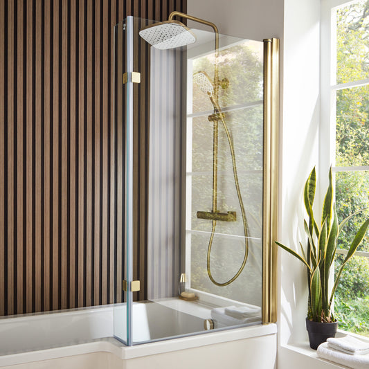 Ottone L-Shaped Bath Screen – Brushed Brass Frame