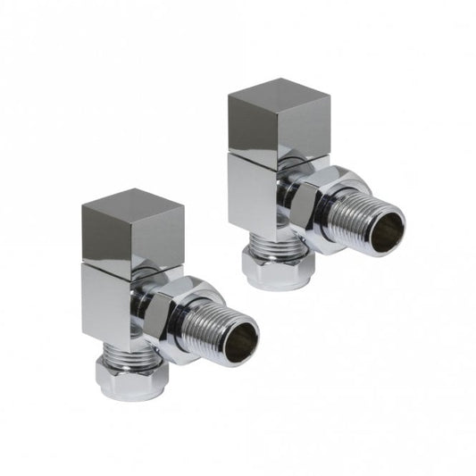 Kartell K‑Rad Square Angled Radiator Valve Pair – Chrome Brass (CUBE‑ANG)Square Angled Valve Pair – Kartell K‑Rad Modern Chrome Radiator Valves