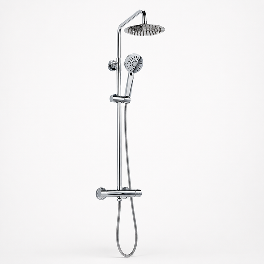 Round Thermostatic Rigid Riser Mixer Shower Set – Chrome