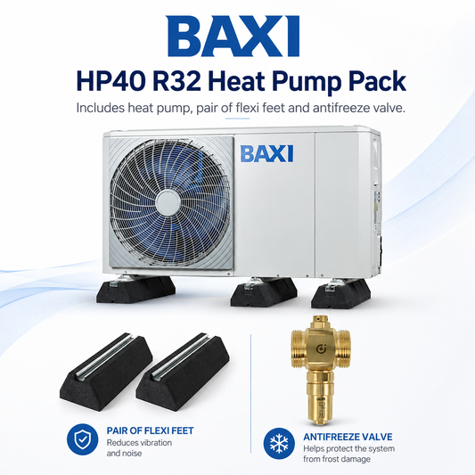 Baxi HP40 R32 Air Source Heat Pump Kit with Mounting Feet & Antifreeze Valve
