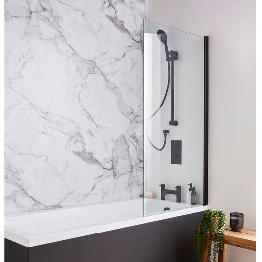 Kartell Nero Square Edge Bath Shower Screen – 780 × 1400 mm, Matt Black