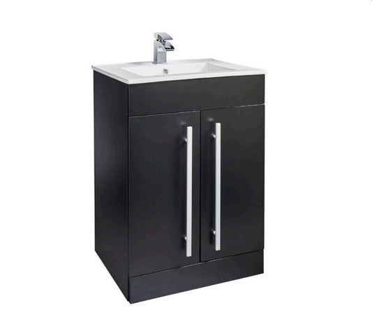 Purity 600 mm Floor‑Standing Vanity Unit – Matt Black, 2‑Door