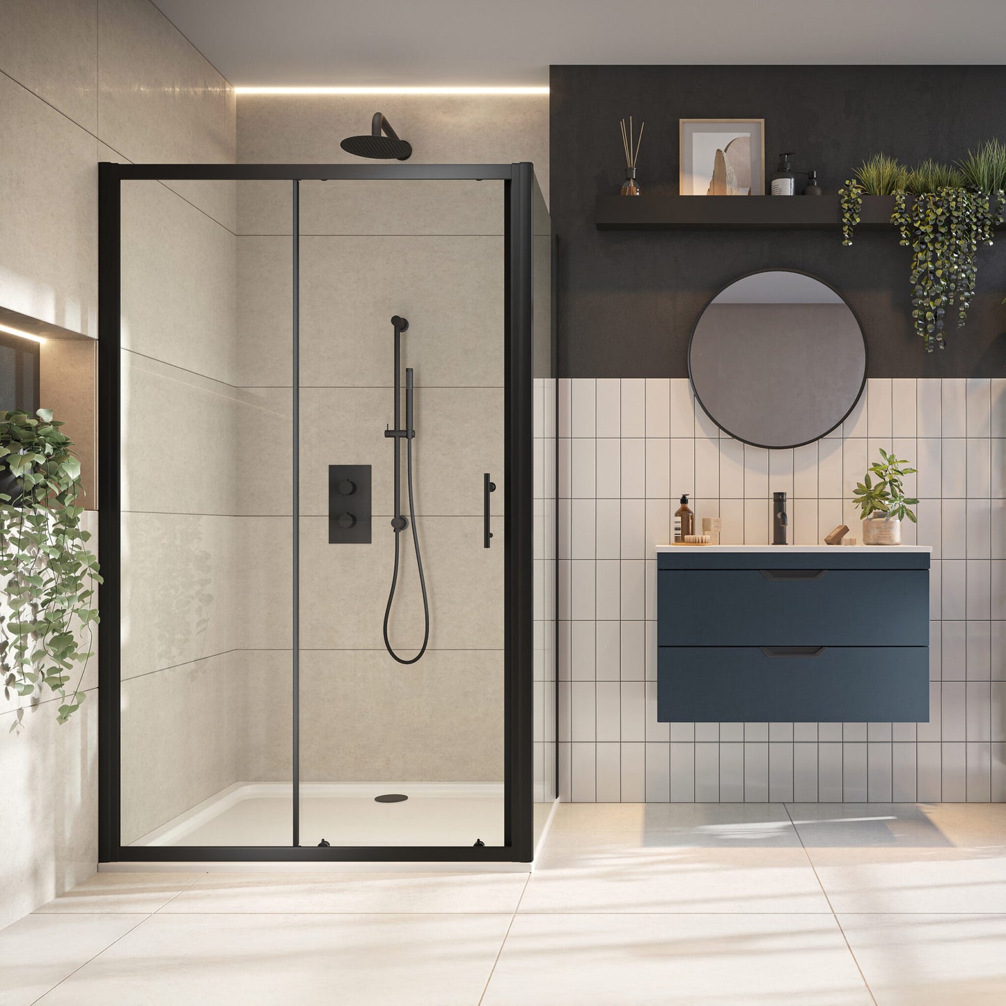 Scudo S6 1200 × 1850 mm Black Sliding Shower Door – 6 mm Glass,