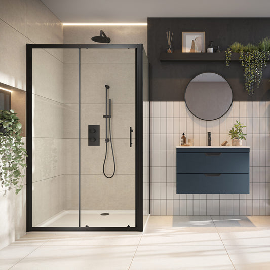 Scudo S6 1200 × 1850 mm Black Sliding Shower Door – 6 mm Glass,