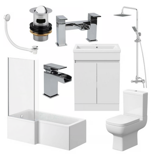Hyde Bathroom Suite with 1700mm LH Bath, Toilet, Artis Vanity, Taps, Shower, Screen & Waste