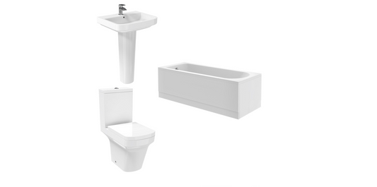 Hyde Avola Modern Bathroom Suite with Close Coupled Toilet and Essential Single Ended Bath - 1700 x 700mm - Front & End Panel Included