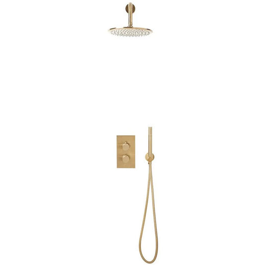 Scudo Core Brushed Brass Shower Set – Built-in Valve, Handset & Wall-Mounted Head