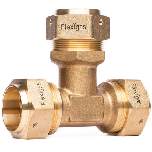 Flexigas Equal Tee – 3-Way Compression Fitting for Flexible Gas Pipe (CSST)