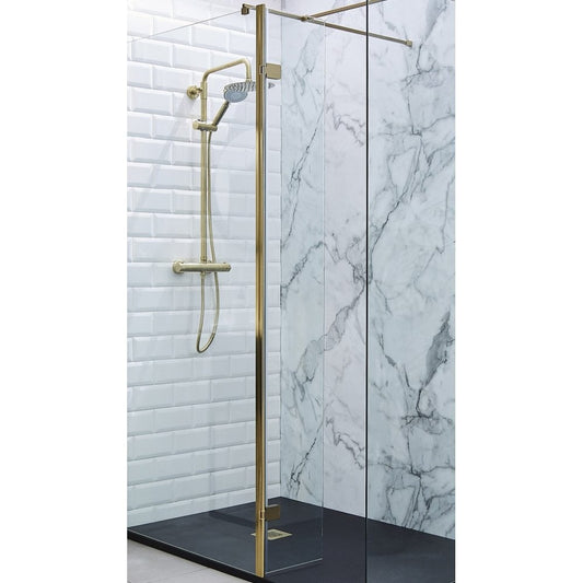Kartell K‑Vit Ottone 800 mm Brushed Brass Wetroom Screen – 8 mm Glass