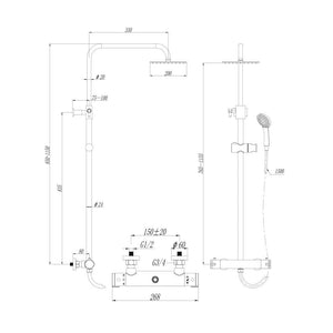 Kartell K-VIT Plan Thermostatic Bar Shower with Ultra Slim Stainless Shower Drencher and Sliding Handset