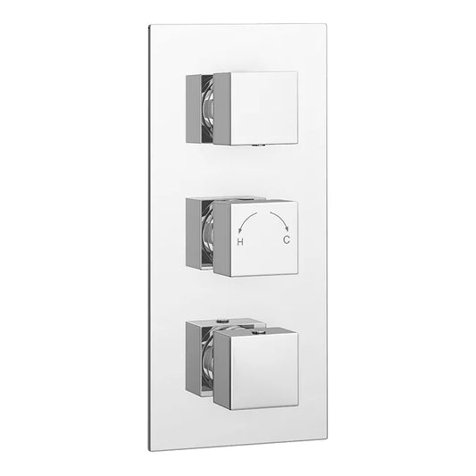 Square Handled Triple Concealed Thermostatic Shower Valve – Dual Outlet Control