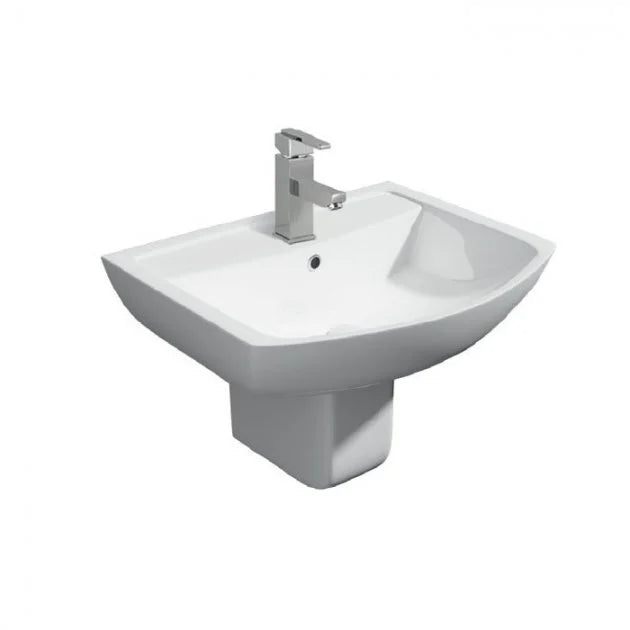 Kartell Pure Ceramic Basin 550 × 415 mm + Semi-Pedestal – Clean White, Wall-Mounted Suite