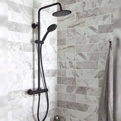 Kartell K-VIT NERO ROUND THERMOSTATIC EXPOSED BAR SHOWER WITH OVERHEAD DRENCHER AND SLIDING HANDSET