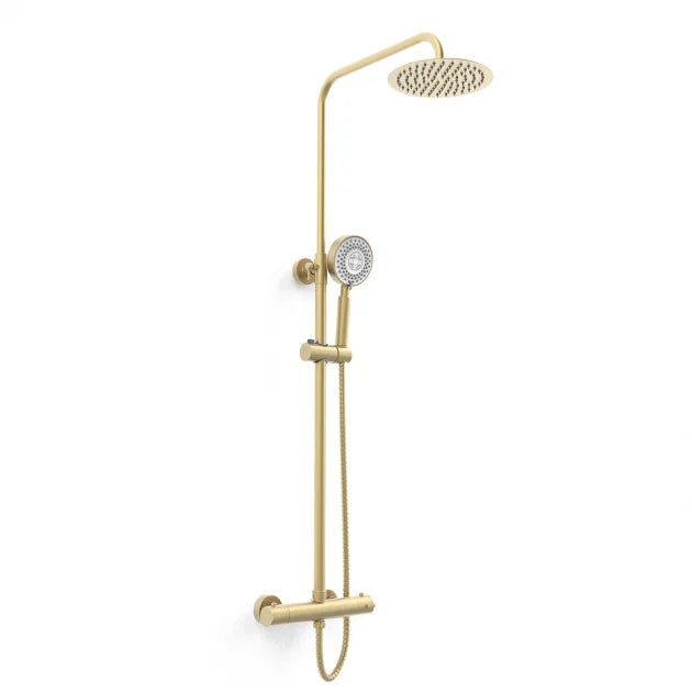 Ottone Brushed Brass Thermostatic Shower Kit Option 1 – Bar Valve, Overhead Drencher & Handset