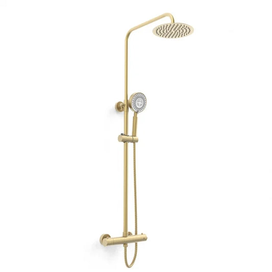 Ottone Brushed Brass Thermostatic Shower Kit Option 1 – Bar Valve, Overhead Drencher & Handset